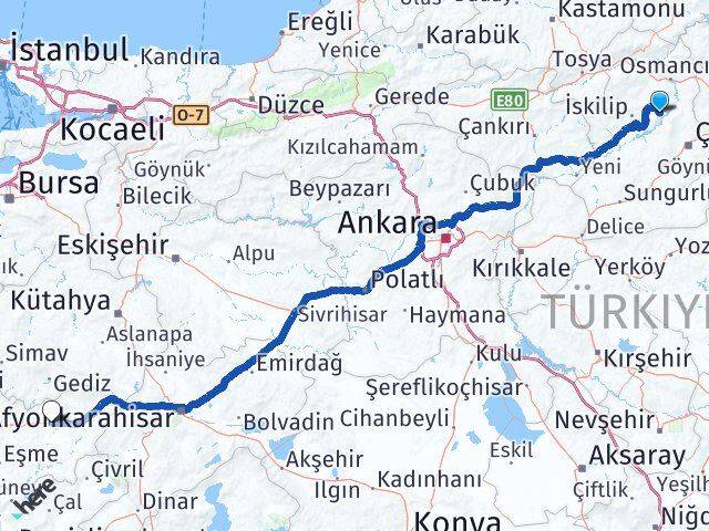 Çorum Oğuzlar Uşak Arası Kaç Km - Yol Haritası