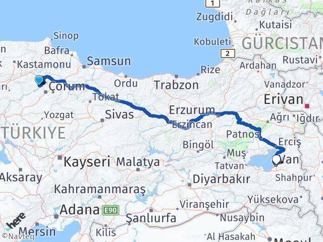 Çorum Oğuzlar Van Arası Kaç Km - Yol Haritası