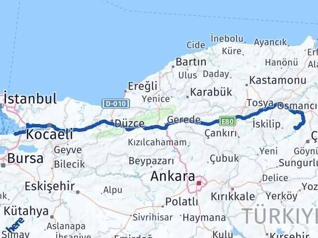 Çorum Oğuzlar Yalova Arası Kaç Km - Yol Haritası