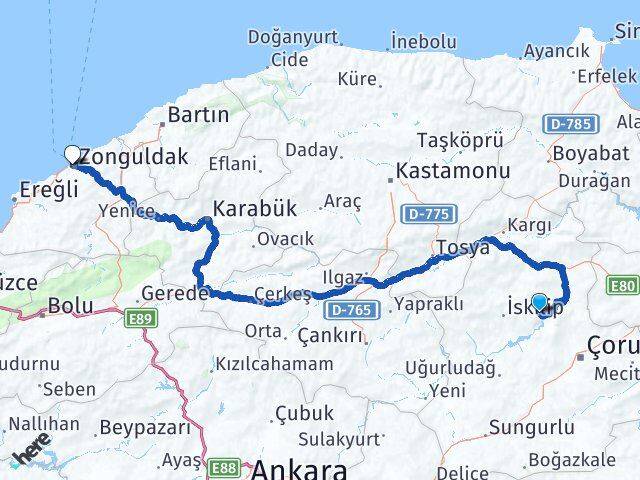 Çorum Oğuzlar Zonguldak Arası Kaç Km - Yol Haritası