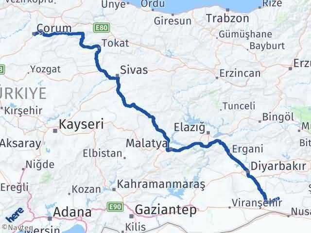 Çorum Ömerli Mardin Arası Kaç Km - Yol Haritası