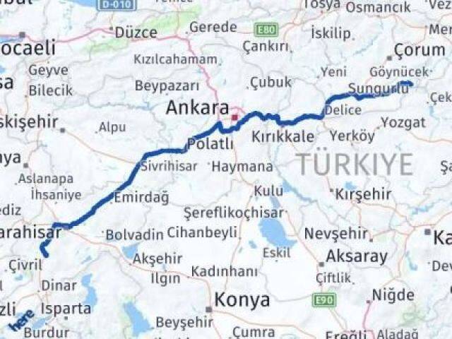 Çorum Ortaköy Afyonkarahisar Arası Kaç Km - Yol Haritası