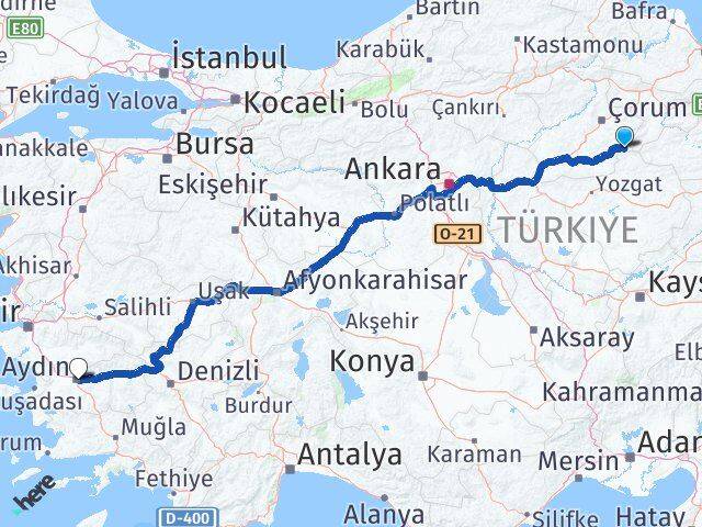 Çorum Ortaköy Aydın Arası Kaç Km - Yol Haritası