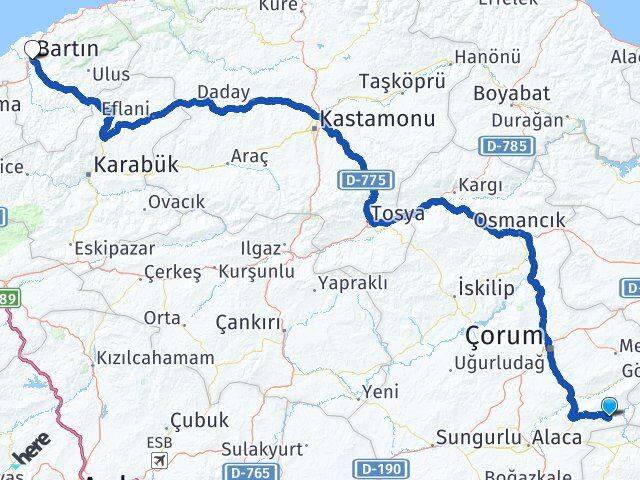 Çorum Ortaköy Bartın Arası Kaç Km - Yol Haritası