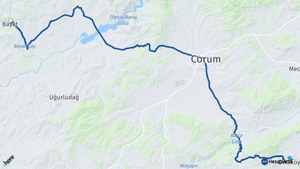 Çorum Ortaköy Bayat Arası Kaç Km - Yol Haritası