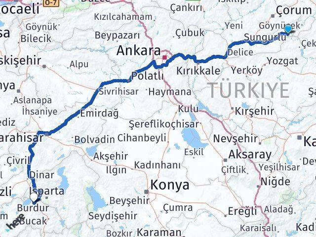 Çorum Ortaköy Burdur Arası Kaç Km - Yol Haritası