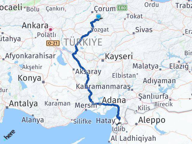 Çorum Ortaköy Hatay Arası Kaç Km - Yol Haritası