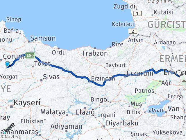 Çorum Ortaköy Iğdır Arası Kaç Km - Yol Haritası