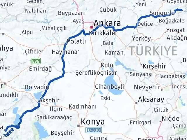 Çorum Ortaköy Isparta Arası Kaç Km - Yol Haritası