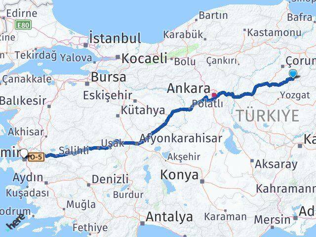 Çorum Ortaköy İzmir Arası Kaç Km - Yol Haritası