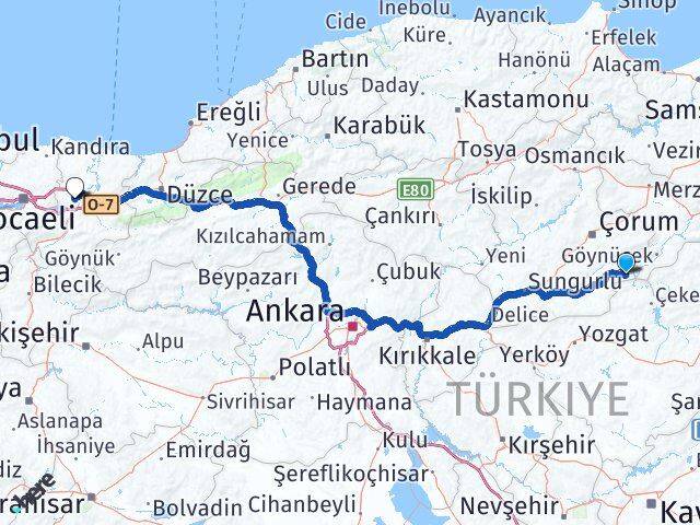 Çorum Ortaköy Sakarya Arası Kaç Km - Yol Haritası