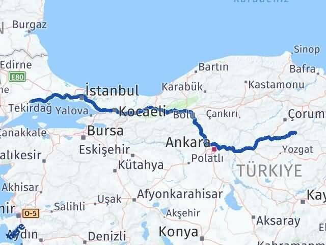 Çorum Ortaköy Tekirdağ Arası Kaç Km - Yol Haritası