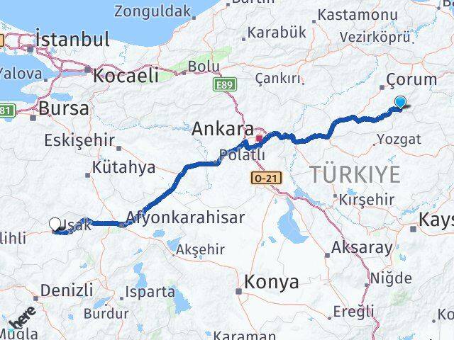 Çorum Ortaköy Uşak Arası Kaç Km - Yol Haritası