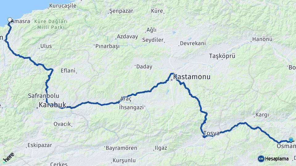 Çorum Osmancık Amasra Bartın Arası Kaç Km - Yol Haritası