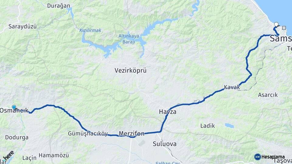 Çorum Osmancık Atakum Samsun Arası Kaç Km - Yol Haritası