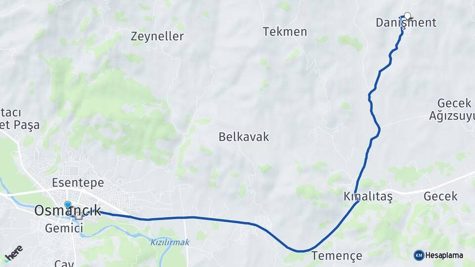 Çorum Osmancık Danişment Osmancık Arası Kaç Km - Yol Haritası
