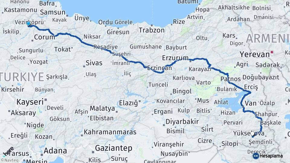 Çorum Osmancık Hakkari Arası Kaç Km - Yol Haritası