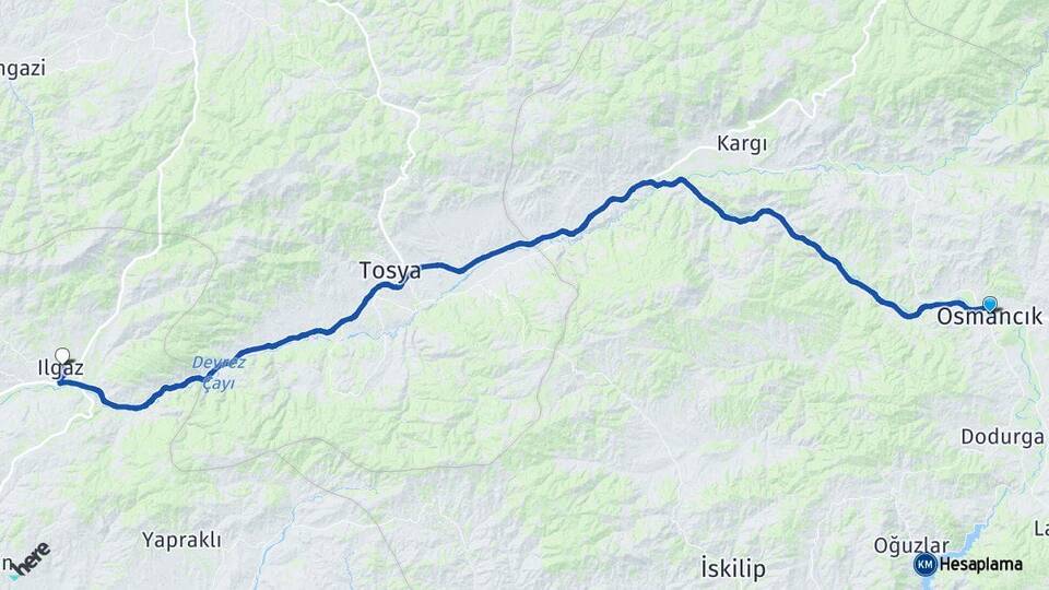 Çorum Osmancık Ilgaz Çankırı Arası Kaç Km - Yol Haritası