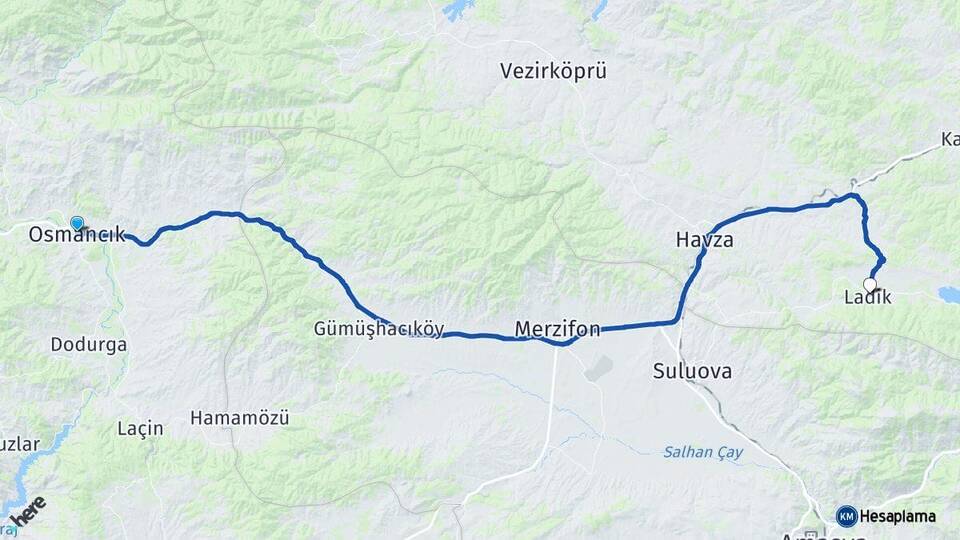 Çorum Osmancık Ladik Samsun Arası Kaç Km - Yol Haritası