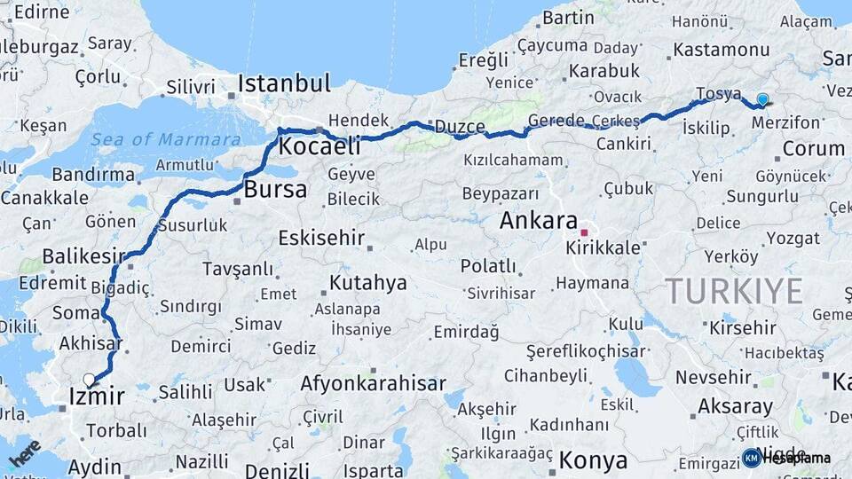 Çorum Osmancık Manisa Arası Kaç Km - Yol Haritası