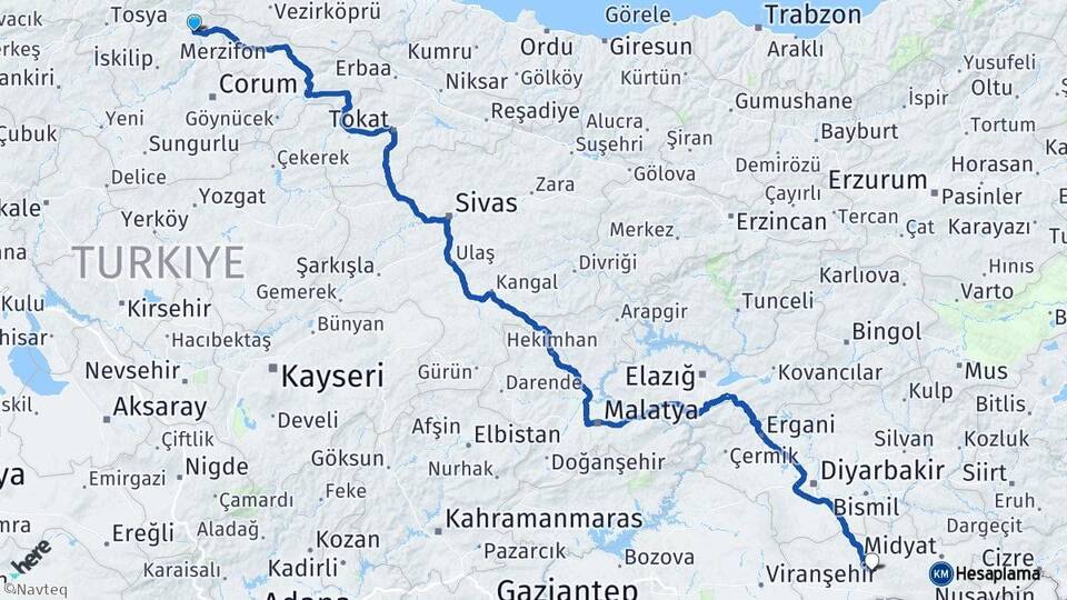 Çorum Osmancık Mardin Arası Kaç Km - Yol Haritası
