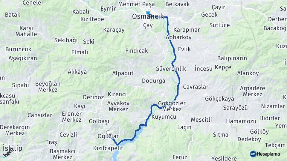 Çorum Osmancık Oğuzlar Arası Kaç Km - Yol Haritası