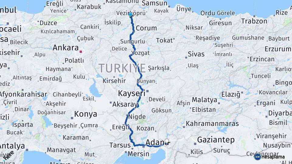 Çorum Osmancık Osmaniye Arası Kaç Km - Yol Haritası