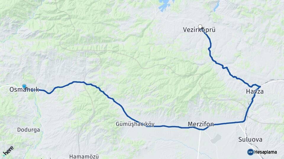 Çorum Osmancık Vezirköprü Samsun Arası Kaç Km - Yol Haritası