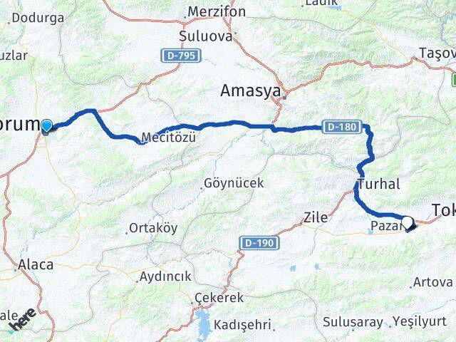 Çorum Pazar Tokat Arası Kaç Km - Yol Haritası