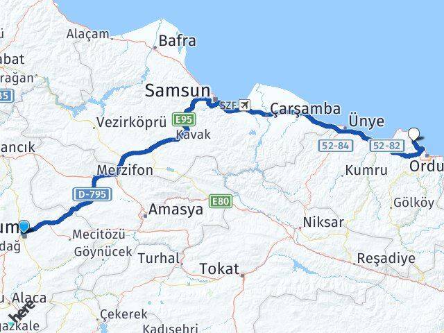 Çorum Perşembe Ordu Arası Kaç Km - Yol Haritası