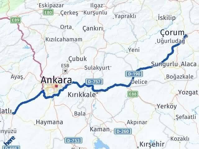 Çorum Polatlı Ankara Arası Kaç Km - Yol Haritası