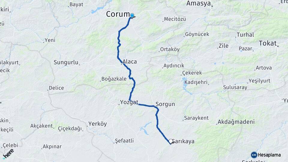 Çorum Sarıkaya Yozgat Arası Kaç Km - Yol Haritası