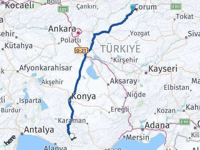 Çorum Sarıveliler Karaman Arası Kaç Km - Yol Haritası