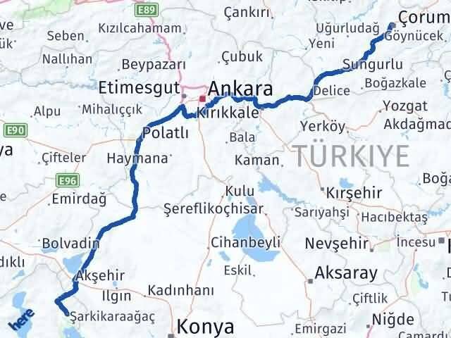 Çorum Şarkikaraağaç Isparta Arası Kaç Km - Yol Haritası