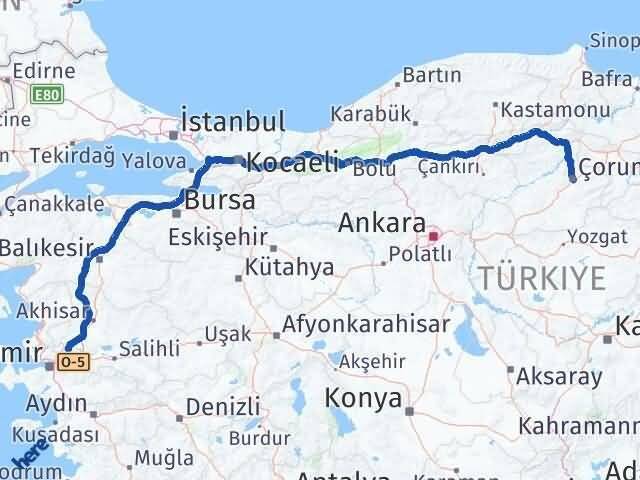 Çorum Şehzadeler Manisa Arası Kaç Km - Yol Haritası
