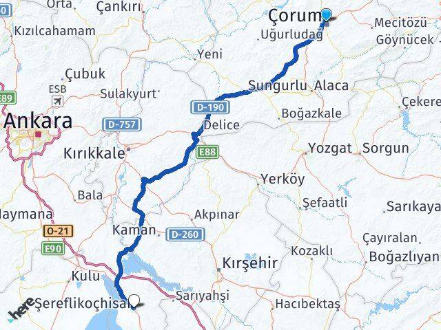 Çorum Şereflikoçhisar Ankara Arası Kaç Km - Yol Haritası
