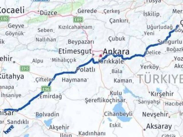 Çorum Sinanpaşa Afyonkarahisar Arası Kaç Km - Yol Haritası