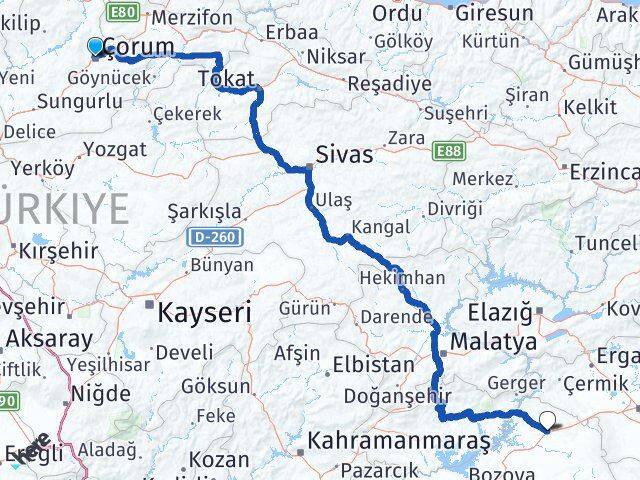 Çorum Siverek Şanlıurfa Arası Kaç Km - Yol Haritası