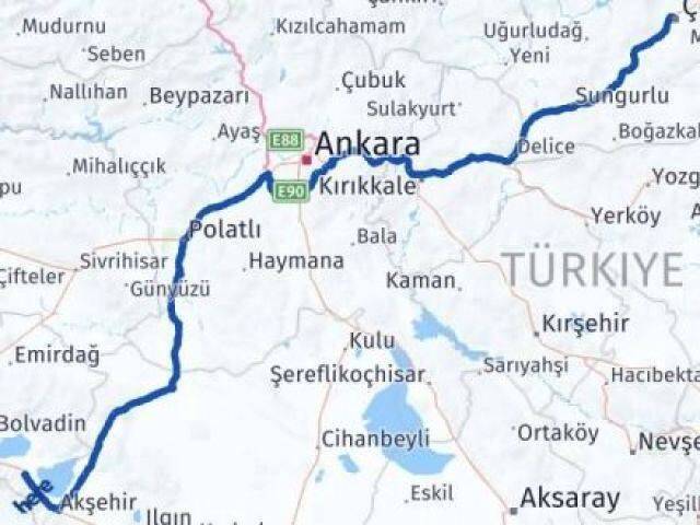 Çorum Sultandağı Afyonkarahisar Arası Kaç Km - Yol Haritası