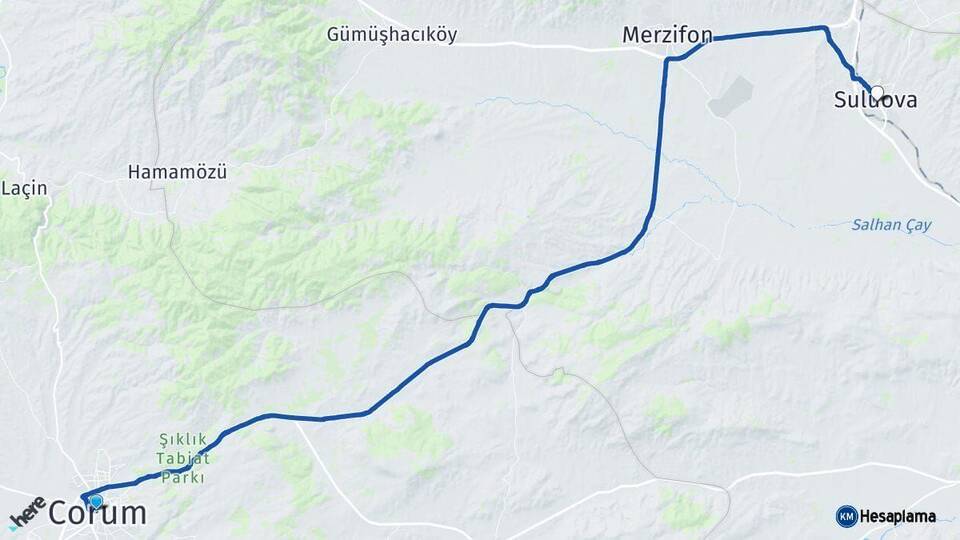 Çorum Suluova Amasya Arası Kaç Km - Yol Haritası