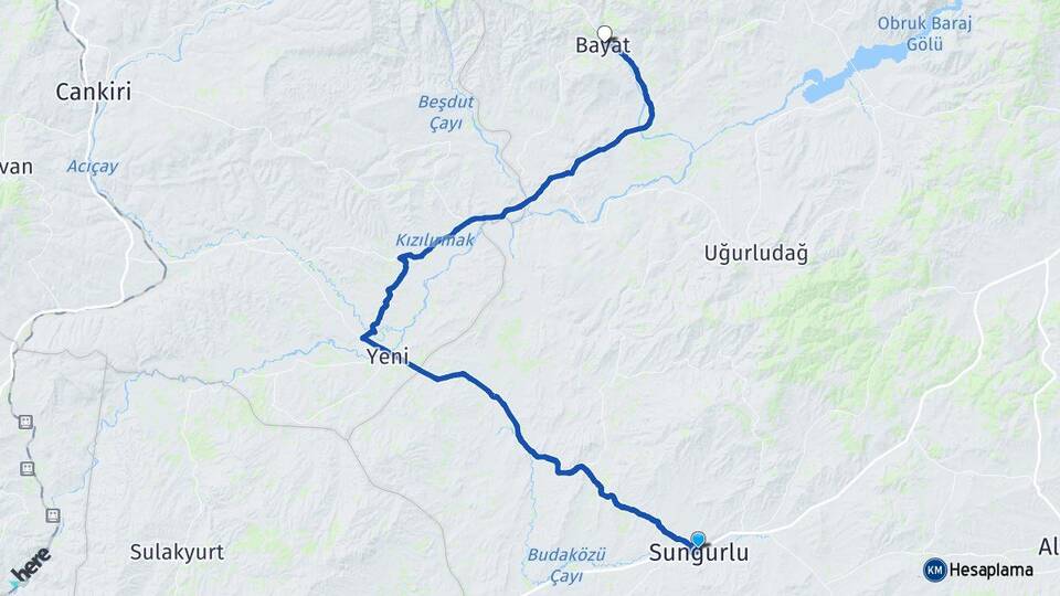 Çorum Sungurlu Bayat Arası Kaç Km - Yol Haritası