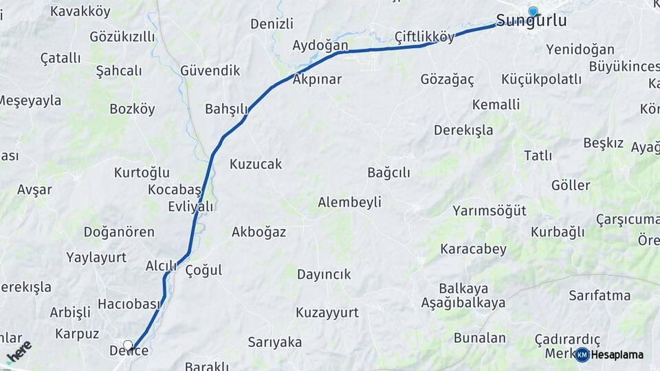 Çorum Sungurlu Delice Kırıkkale Arası Kaç Km - Yol Haritası