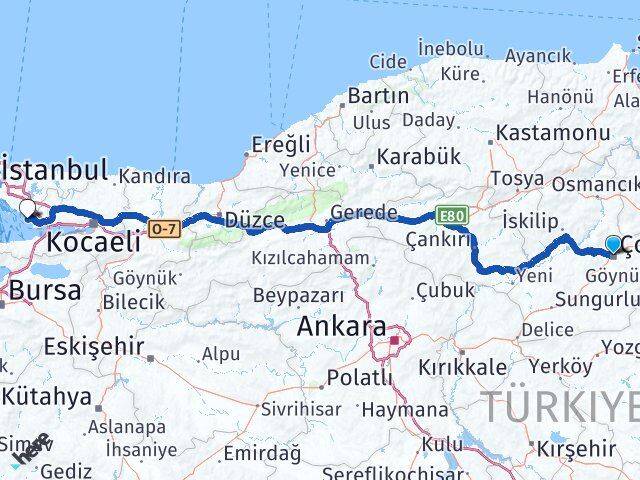 Çorum Tuzla İstanbul Arası Kaç Km - Yol Haritası
