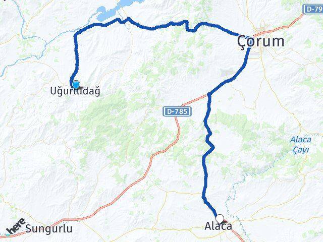 Çorum Uğurludağ Alaca Arası Kaç Km - Yol Haritası