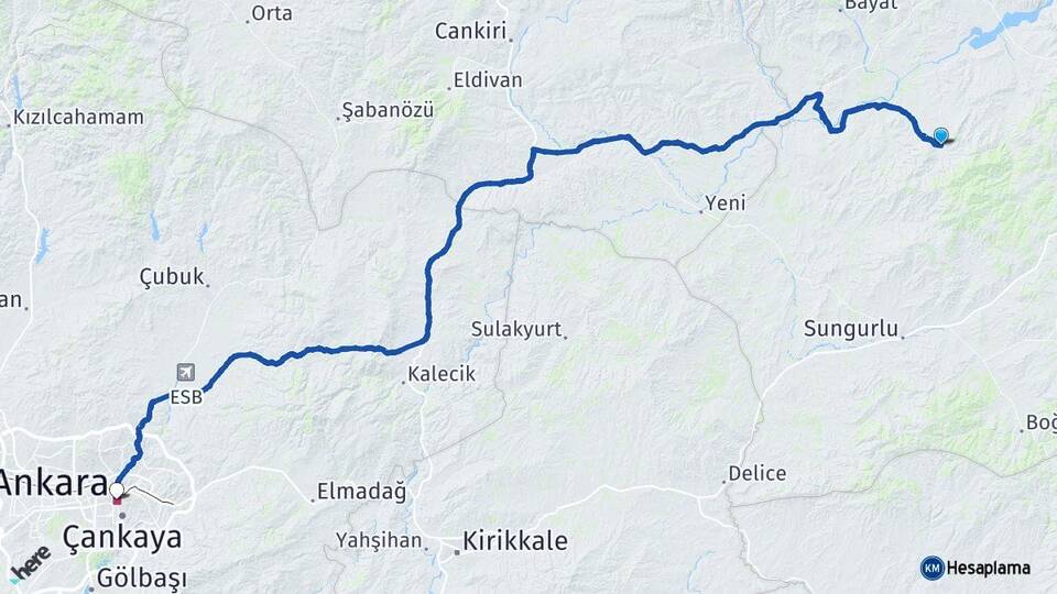 Çorum Uğurludağ Ankara Arası Kaç Km - Yol Haritası