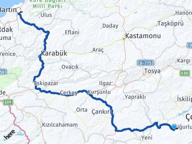 Çorum Uğurludağ Bartın Arası Kaç Km - Yol Haritası