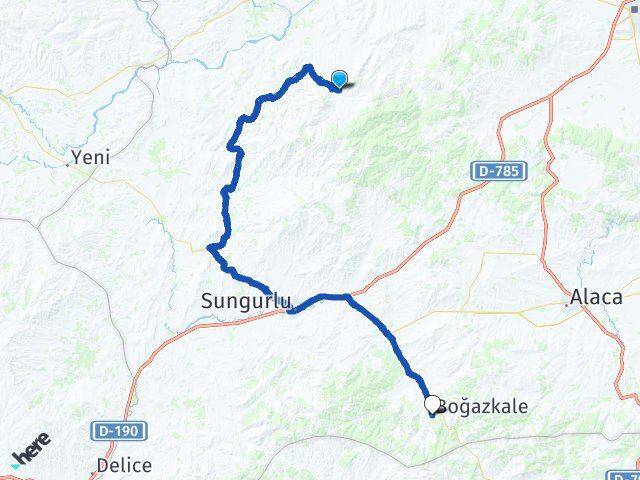 Çorum Uğurludağ Boğazkale Arası Kaç Km - Yol Haritası