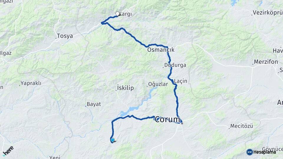 Çorum Uğurludağ Kargı Arası Kaç Km - Yol Haritası