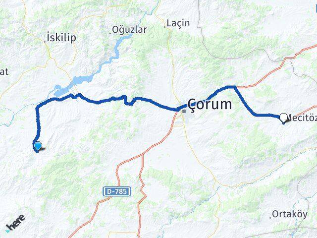 Çorum Uğurludağ Mecitözü Arası Kaç Km - Yol Haritası