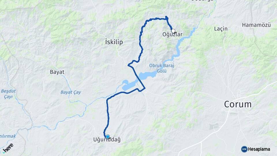 Çorum Uğurludağ Oğuzlar Arası Kaç Km - Yol Haritası